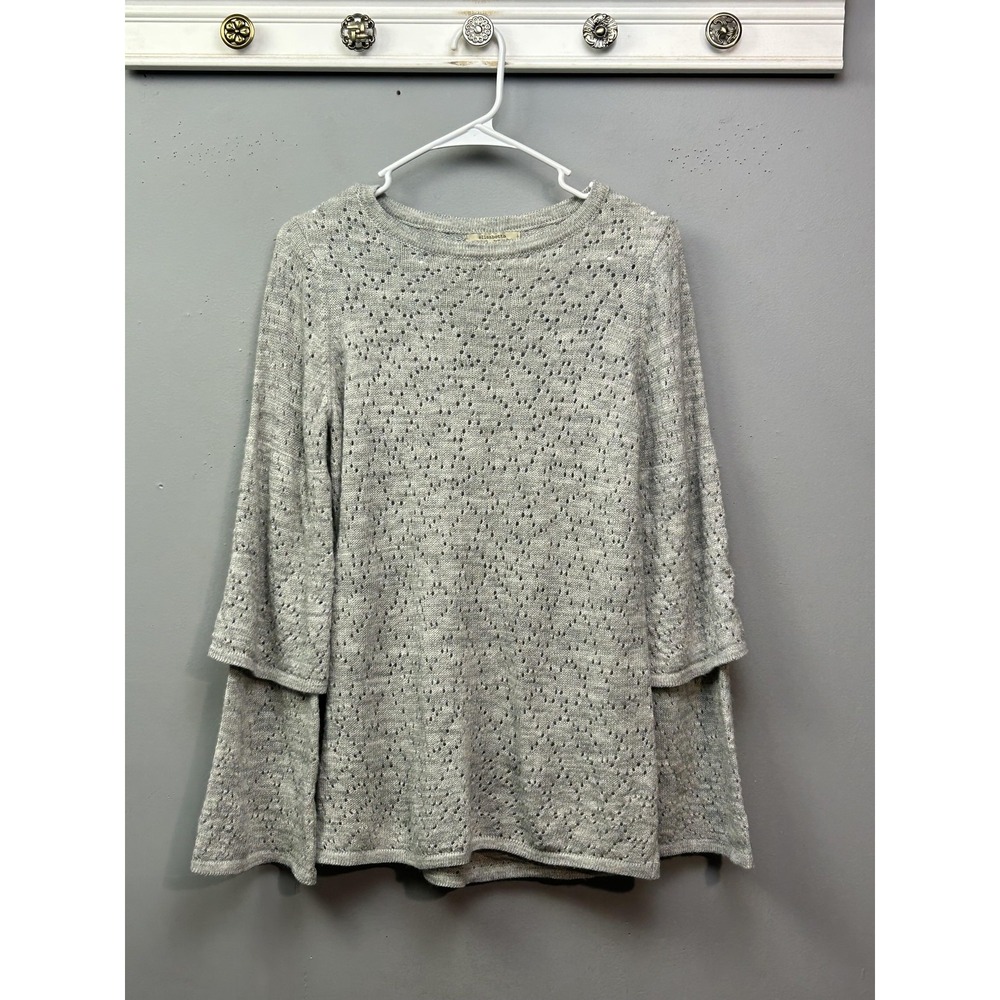 Elisabetta Collection Sweater Womens Small Gray Italian Alpaca Blend Pointelle